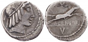 RÖMISCHE REPUBLIK
C. Marcius Censorinus, 88 v. Chr. AR-Denar Rom Vs.: Kopf des Apollo mit Binde n. r., Rs.: Pferd springt n. r., darunter C. CENSORI,...