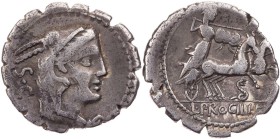RÖMISCHE REPUBLIK
L. Procilius, 80 v. Chr. AR-Denar (Serratus) Rom Vs.: Kopf der Iuno Sospita mit Ziegenfell n. r., dahinter S·C, Rs.: Iuno Sospita m...
