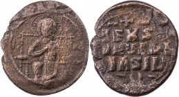 BYZANZ
Konstantinos IX. Monomachos, 1042-1055. AE-Follis anonym, Konstantinopolis Vs.: IC - XC, Christos Pantokrator thront v. v., Rs.: - + - IS XS -...