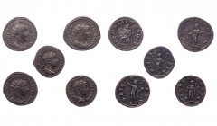 Lot, römische Münzen 3 Antoniniane und 2 Denare des Gordianus III. 5 Stück mit dunkler Tönung, ss-vz