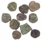 Lot, römische Münzen 10 britannische Minimi des Magnentius, reduziert aus Christogramm- (9) bzw. Viktorien-Münzen. 10 Stück alle mit Patina, s-vz