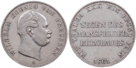 BRANDENBURG - PREUSSEN PREUSSEN, KÖNIGREICH
Wilhelm I., 1861-1888. Ausbeutetaler 1861 A Berlin AKS 98; J. 93; Thun 267; Olding 406. kl. Kratzer, ss