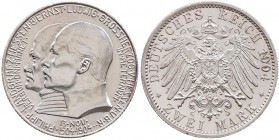 REICHSSILBERMÜNZEN HESSEN
Ernst Ludwig, 1892-1918. 2 Mark 1904 (A) Zum 400. Geburtstag Philipps des Großmütigen J. 74. kl. Randfehler, min. berieben,...