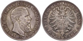 REICHSSILBERMÜNZEN PREUSSEN
Friedrich III., 1888. 2 Mark 1888 A J. 98. feine Tönung, vz-St