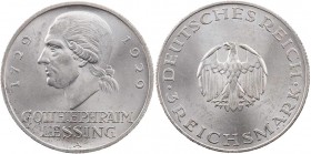 WEIMARER REPUBLIK
 3 Reichsmark 1929 A Zum 200. Geburtstag von Gotthold Ephraim Lessing J. 335. kl. Kratzer, ss-vz