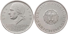 WEIMARER REPUBLIK
 5 Reichsmark 1929 G Zum 200. Geburtstag von Gotthold Ephraim Lessing J. 336. Kratzer, ss-vz