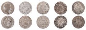 ALTDEUTSCHLAND BRANDENBURG-PREUSSEN
Allgemein Lot Kleinsilbermünzen 1/6 Taler 1813 A; 1/6 Taler 1822 A; 1/12 Taler 1764 F; Groschen 1656, Halberstadt...