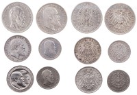 KAISERREICH
 Lot Silbermünzen Württemberg: 2, 3 und 5 Mark J. 172, 173, 174, 175, 176, 177A. 6 Stück ss-vz