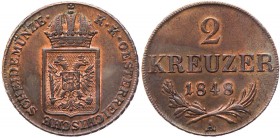 KAISERREICH ÖSTERREICH
Ferdinand I., 1835-1848. Ku.-2 Kreuzer 1848 A Wien Herinek 381. vz-St