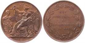 BELGIEN KÖNIGREICH
Leopold I., 1830-1865. AE-Modul zu 5 Centimes 1856 (v. Jouvenelle) Auf das 25-jährige Jubiläum der Unabhängigkeit und Inauguration...