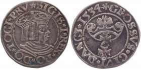 POLEN DANZIG
Sigismund I., 1506-1548. Groschen 1534 Vs.: bekrönte Büste n. r., Rs.: Stadtwappen Gumowski 561. 1.83 g. dunkle Tönung, ss-vz