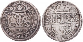 SPANIEN KÖNIGREICH
Carlos III. (VI.) von Österreich, 1703-1714, Prätendent. 2 Reales 1711 Barcelona Vs.: bekrönter Namenszug, Rs.: bekröntes Wappen C...