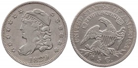 VEREINIGTE STAATEN VON AMERIKA / USA
 5 Cents 1829 Liberty Cap Half Dime KM 47. Kratzer, ss