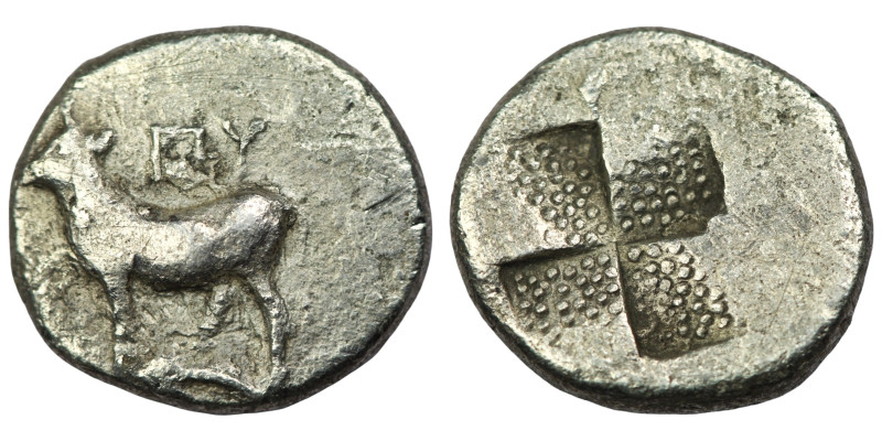 Thrace. Byzantion circa 340-320 BC. Hemidrachm AR.Cow standing left on dolphin l...
