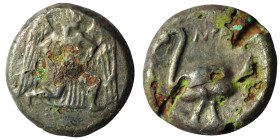 Cilicia, Mallos AR Stater. Circa 425-385 BC. Beardless male winged figure in kneeling-running stance right, holding disc with star in both hands; ΜAΛP...
