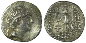 ings of Cappadocia, Ariarathes VIII (c. 100-98/5 BC), Drachm, Eusebeia, dated RY 2 (99/8), Diademed head right / Athena Nikephoros standing left; T to...