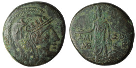 PONTOS. Amisos. Ae (Circa 85-65 BC).
Obv: Helmeted head of Athena right.
Rev: AMIΣOY.
Perseus standing facing, holdig harpa and head of Medusa, Med...