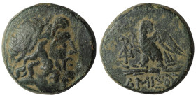 Pontos, Amisos AE ca 100-85 BC
Obv: Laureate head of Zeus right.
Rev: AMIΣOV, Eagle, with head right, standing left on thunderbolt; monogram to left...
