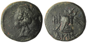 Pontos, Amisos. Time of Mithradates VI Eupator (ca 85-65 BC) AE
Obv: Head of Dionysos to right, wearing wreath of ivy and fruit.
Rev: AMIΣOY Panther...
