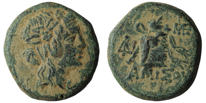 Pontos, Amisos. Time of Mithradates VI Eupator (ca 85-65 BC) AE
Obv: Head of Di...