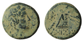 Pontos, Amisos. Time of Mithradates VI Eupator (ca 85-65 BC) AE
Obv: Head of Dionysos to right, wearing wreath of ivy and fruit.
Rev: AMIΣOY Panther...