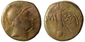 Pontos, Amisos. Under Mithradates VI Eupator (85-65 BC)
Obv: Helmeted head of Athena right
Rev: AMIΣOY, sword in sheath; star with crescent to upper...