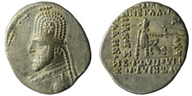 KINGS of PARTHIA. Mithradates III. July/August 87 - 80/79 BC. AR Drachm . Rhagae mint. Diademed bust left, wearing tiara / BASILEWS MEGALOU ARS-AKOU A...