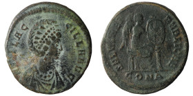 AELIA FLACILLA (Augusta, 379-386/8). Ae. Constantinople.
Obv: AEL FLACILLA AVG.
Diademed and draped bust right.
Rev: SALVS REIPVBLICAE / CONA.
Vic...