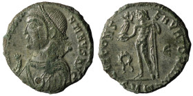 CONSTANTINE I. 307-337 AD. Æ Follis . Cyzicus mint. Struck 317-320 AD. Laureate bust left, wearing consular robes, holding mappa and globe / Jupiter s...