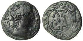 Augustus Ӕ22 of Antioch (?), Syria. Uncertain mint in Syria, 27 BC-AD 14. AVGVST TR POT, laureate head right / ΛT CA in two lines within wreath. RPC 4...