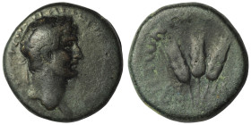 CAPPADOCIA, Caesaraea-Eusebia. Hadrian. AD 117-138. Æ . Dated RY 11 (AD 128/9). Laureate head right / Three grain-ears bundled; ET IA (date) across fi...