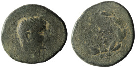 Syria. Antioch. Augustus 27 BC-14 AD.
Bronze Æ
[IMP AVGVST?] TR POT, laureate bust right / SC in a laurel wreath of eight leaves.
BMC 128 var; RPC ...