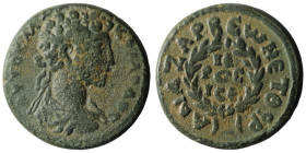 Commodus Æ22 of Anazarbos, Cilicia. Year 199 (= 180/181). Laureate bust r. / Legend within wreath. Ziegler, Anazarbos 210, 7; SNG BnF 2037; SNG Levant...