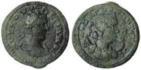 CILICIA, Anazarbus. Valerian I. AD 253-260. Æ Triassarion. Dated CY 272 (AD 253/4). Radiate, draped, and cuirassed bust of Valerian right / Draped bus...