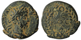 Commodus Æ22 of Anazarbos, Cilicia. Year 199 (= 180/181). Laureate bust r. / Legend within wreath. Ziegler, Anazarbos 210, 7; SNG BnF 2037; SNG Levant...