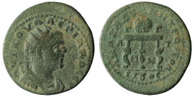 CILICIA, Anazarbus. Valerian I. AD 253-260. Æ Triassarion. Dated CY 272 (AD 253/4). Radiate, draped, and cuirassed bust right / Prize crown containing...