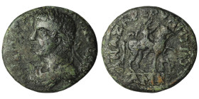 CILICIA. Anazarbos. Elagabalus, 218-222. Ae . Laureate, draped and cuirassed bust of Elagabalus left. Rev. The Emperor on horseback advancing right. R...