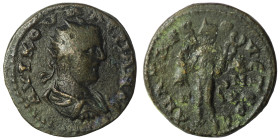 CILICIA, Anazarbus. Valerian I. 253-260 AD. Æ. Dated CY 272 (253/4 AD). Radiate, draped and cuirassed bust right / Hermes standing left, holding purse...