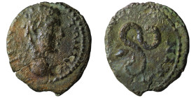 BITHYNIA, Nicaea. Commodus. As Caesar, AD 166-177. Æ . Struck circa AD 175. Bareheaded and draped bust right / NIKA-IЄωN, serpent coiled left, with be...