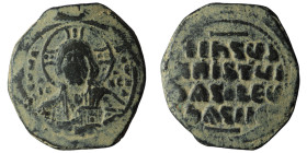 Anonymous Folles, attributed to II and Constantine VIII (976-1028) AE Follis Constantinople
Obv: IC-XC to left and right of nimbate bust of Christ fa...