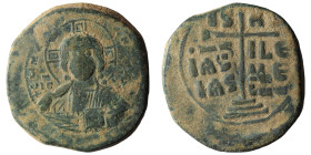 Anonymous Folles, time of Romanus III (ca 1028-1034) AE FollisConstantinople.
Obv: +EMMANOVHΛ Bust of Christ facing, wearing nimbus cruciger with fiv...