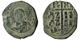 Anonymous, attributed to Romanus III (ca. 1028-1034) AE Follis. Constantinople, 1028-1034.
Obv: + ЄMMANOVHΛ - nimbate bust of Christ facing, square i...
