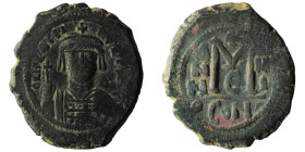 HERACLIUS.610-641 AD. Constantinople mint.AE Follis . dN hRACLIVS PeRP AVG, crowned and cuirassed or plumed-helmeted and cuirassed bust facing, bearde...