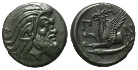 Taurischer Chersones. Pantikapaion.

 Bronze. Ca. 325 - 310 v. Chr.
Vs: Kopf eines bärtigen Satyrn rechts.
Rs: Greifenprotome links; im Abschnitt ...