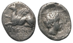 Thrakien. Abdera.

 Drachme (Silber). Ca. 336 - 311 v. Chr.
Vs: Greif nach links kauernd, die rechte Pranke erhoben; darunter Ethnikon.
Rs: Kopf d...