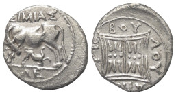 Illyrien. Apollonia.

 Drachme (Silber). Ca. 250 - 48 v. Chr.
Vs: Kuh mit Kalb nach links stehend, darüber Magistratsname Simias; im Abschnitt Lamb...