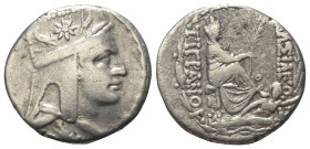 Königreich Armenien. Tigranes II. (ca. 95 - 56 v. Chr.).

 Tetradrachme (Silber). Ca. 80 - 68 v. Chr. Tigranocerta.
Vs: Drapierte Büste des Tigrane...