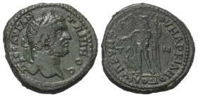 Moesia Inferior. Markianopolis. Caracalla (197 - 217 n. Chr.).

 Bronze. 215 n. Chr.
Vs: Kopf mit Lorbeerkranz rechts.
Rs: Zeus mit Phiale und Sze...