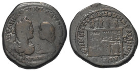 Moesia Inferior. Markianopolis. Caracalla (197 - 217 n. Chr.) und Iulia Domna.

 Bronze.
Vs: Büste des Caracalla mit Lorbeerkranz und drapierte Büs...