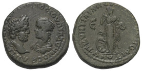 Moesia Inferior. Markianopolis. Caracalla (197 - 217 n. Chr.) und Iulia Domna.

 Bronze.
Vs: Büste des Caracalla mit Lorbeerkranz und drapierte Büs...
